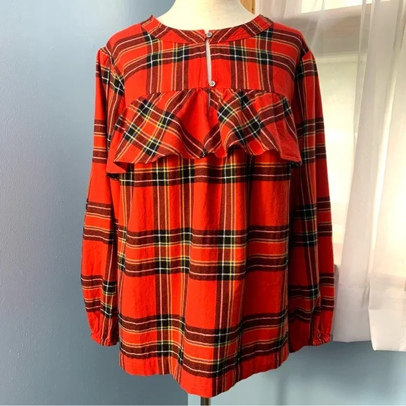 J. Crew Ruffle Popover Top in Festive Plaid - Picture 7 of 9